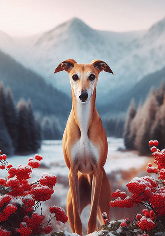 Greyhound Fawn - Best of Breed DCR Winter Berries Outdoor House and Garden Flag