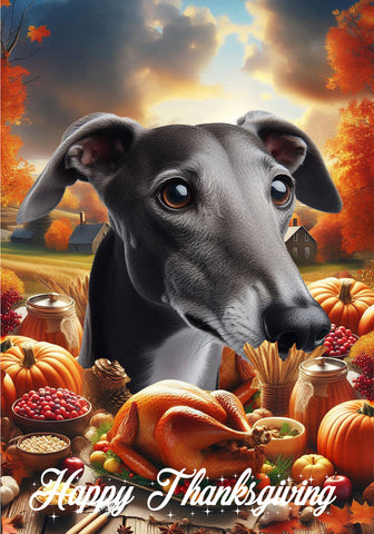 Greyhound Grey - Best of Breed  Thanksgiving Outdoor House and Garden Flag