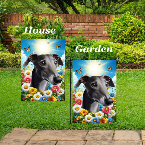 Greyhound Grey - Best of Breed  Summer Butterflies Outdoor House and Garden Flag
