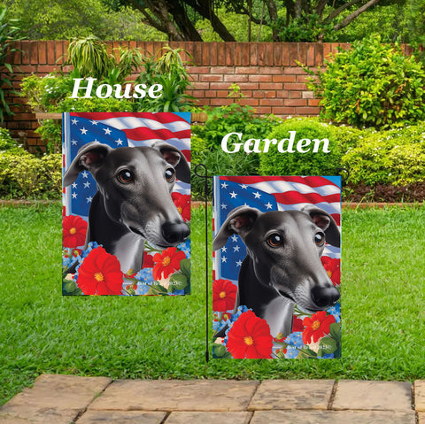 Greyhound Grey - Best of Breed  Patriotic I All-American Outdoor House and Garden Flag