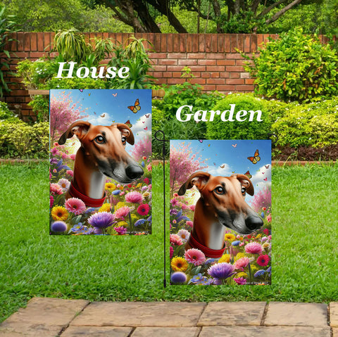 Greyhound Red - Best of Breed  Spring Butterflies Outdoor House and Garden Flag