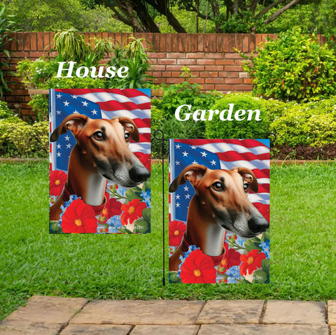 Greyhound Red - Best of Breed  Patriotic I All-American Outdoor House and Garden Flag