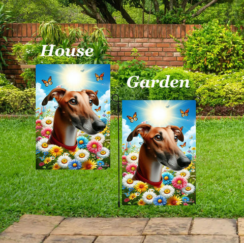 Greyhound Red - Best of Breed  Summer Butterflies Outdoor House and Garden Flag