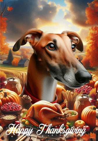 Greyhound Red - Best of Breed  Thanksgiving Outdoor House and Garden Flag