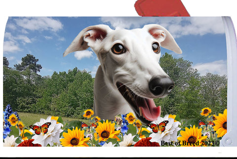 Greyhound White -  Best of Breed Summer Flowers Mailbox Cover Hi-Grade Vinyl 6" x 19"