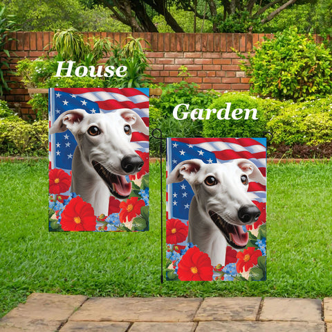 Greyhound White -  Best of Breed  Patriotic I All-American Outdoor House and Garden Flag