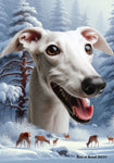 Greyhound White -  Best of Breed  Winter Wonderland Outdoor House and Garden Flag