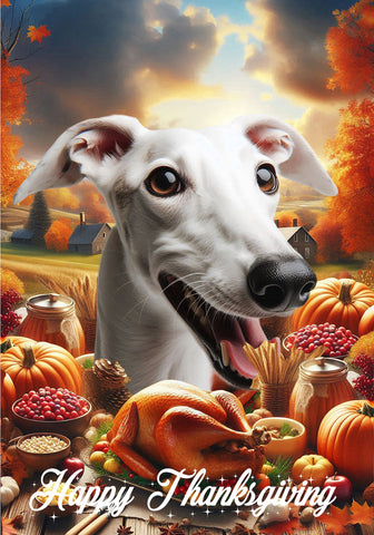 Greyhound White -  Best of Breed  Thanksgiving Outdoor House and Garden Flag