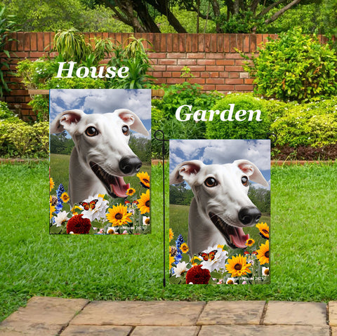 Greyhound White -  Best of Breed  Summer Fields Outdoor House and Garden Flag
