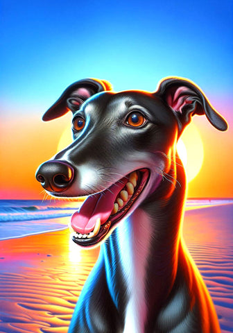 Greyhound Black - Best of Breed DCR Summer Sunset Outdoor House and Garden Flag