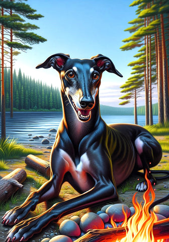 Greyhound Black - Best of Breed DCR Summer Camping   Outdoor House and Garden Flag
