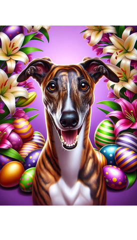 Greyhound Brindle - Best of Breed DCR Easter Holiday    Outdoor House and Garden Flag