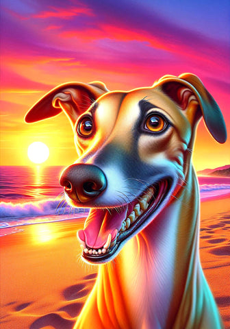 Greyhound Fawn - Best of Breed DCR Summer Sunset Outdoor House and Garden Flag