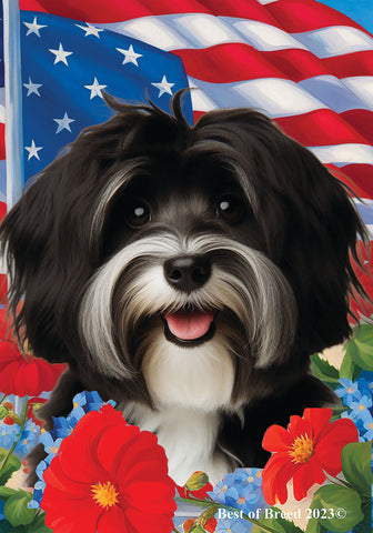 Havanese B/W - Best of Breed  Patriotic I All-American Outdoor House and Garden Flag