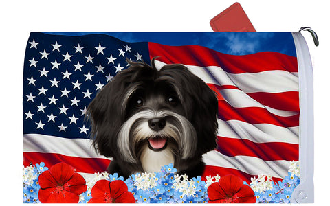 Havanese B/W - Best of Breed Patriotic Mailbox Cover Hi-Grade Vinyl 6" x 19"