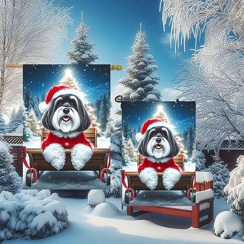 Havanese Black and White- Best of Breed DCR Christmas Outdoor House and Garden Flag