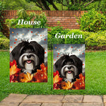 Havanese B/W - Best of Breed  Fall Leaves Outdoor House and Garden Flag