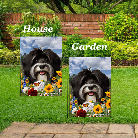 Havanese B/W - Best of Breed  Summer Fields Outdoor House and Garden Flag