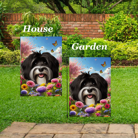Havanese B/W - Best of Breed  Spring Butterflies Outdoor House and Garden Flag