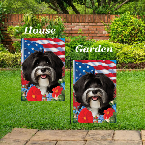 Havanese B/W - Best of Breed  Patriotic I All-American Outdoor House and Garden Flag