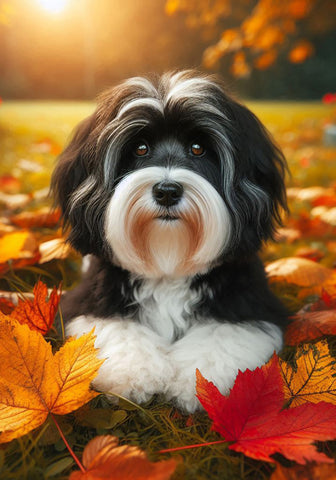 Havanese Black and White- Best of Breed DCR Falling Leaves Outdoor Flag