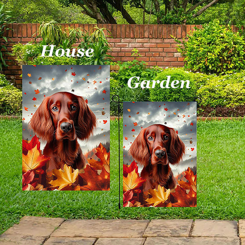 Irish Setter - Best of Breed  Fall Leaves Outdoor House and Garden Flag