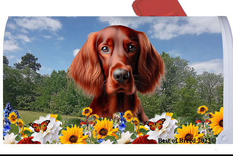 Irish Setter - Best of Breed Summer Flowers Mailbox Cover Hi-Grade Vinyl 6" x 19"