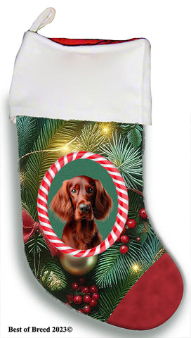 Irish Setter - Best of Breed  Christmas Stocking 13.5"  Red Gaming Cloth with Red Lining ,Plush White Cuff
