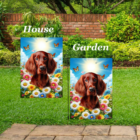 Irish Setter - Best of Breed  Summer Butterflies Outdoor House and Garden Flag