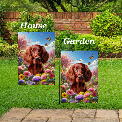 Irish Setter - Best of Breed  Spring Butterflies Outdoor House and Garden Flag
