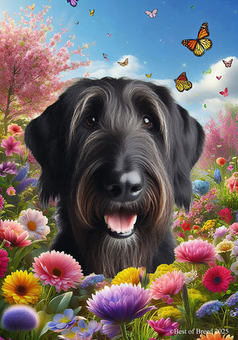 Irish Wolfhound Black - Best of Breed  Spring Butterflies Outdoor House and Garden Flag