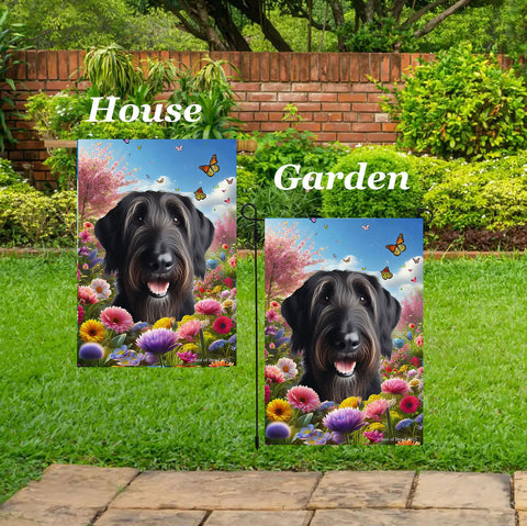 Irish Wolfhound Black - Best of Breed  Spring Butterflies Outdoor House and Garden Flag