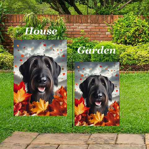 Irish Wolfhound Black - Best of Breed  Fall Leaves Outdoor House and Garden Flag