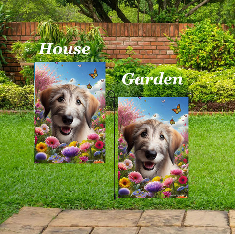Irish Wolfhound Fawn -  Best of Breed  Spring Butterflies Outdoor House and Garden Flag