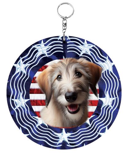 Irish Wolfhound Fawn -  Best of Breed  Stars and Stripes Aluminum 10" Wind Spinner