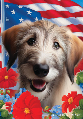 Irish Wolfhound Fawn -  Best of Breed  Patriotic I All-American Outdoor House and Garden Flag