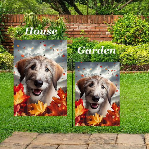 Irish Wolfhound Fawn -  Best of Breed  Fall Leaves Outdoor House and Garden Flag