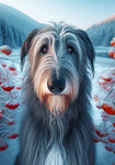 Irish Wolfhound Grey -  Best of Breed DCR Winter Berries Outdoor House and Garden Flag