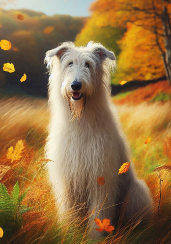 Irish Wolfhound White -  Best of Breed DCR Falling Leaves Outdoor Flag