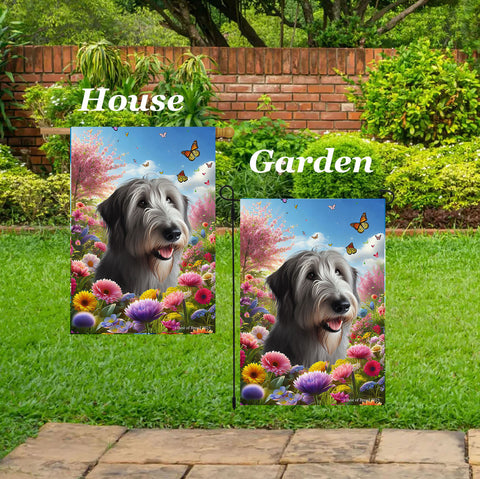 Irish Wolfhound Grey - Best of Breed  Spring Butterflies Outdoor House and Garden Flag
