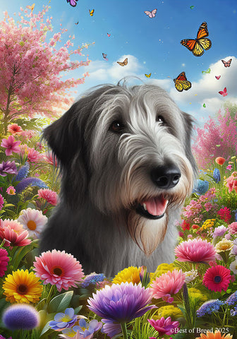 Irish Wolfhound Grey - Best of Breed  Spring Butterflies Outdoor House and Garden Flag