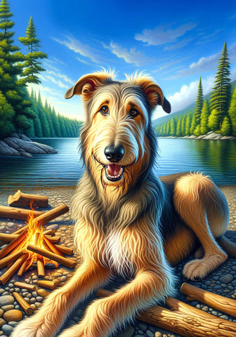 Irish Wolfhound Fawn -  Best of Breed DCR Summer Camping   Outdoor House and Garden Flag