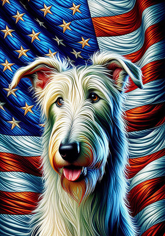 Irish Wolfhound White -  Best of Breed DCR Patriotic III   Outdoor House and Garden Flag