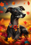 Italian Greyhound Black -  Best of Breed DCR Falling Leaves Outdoor Flag