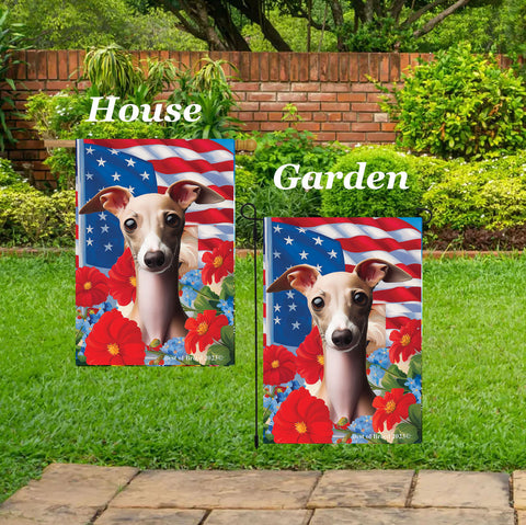 Italian Greyhound Fawn/White - Best of Breed  Patriotic I All-American Outdoor House and Garden Flag