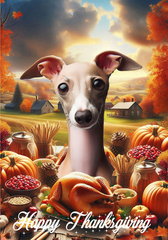 Italian Greyhound Fawn/White - Best of Breed  Thanksgiving Outdoor House and Garden Flag