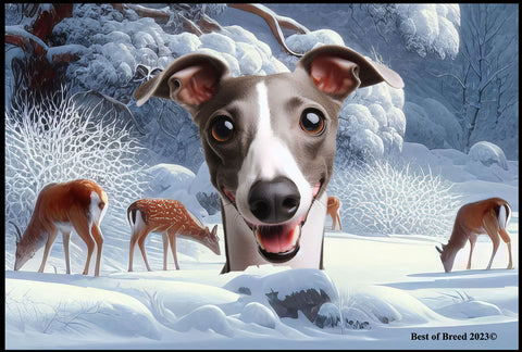 Italian Greyhound Grey/White - Best of Breed Winter Wonderland Floor Mat Tufted Loop 18" x 27"