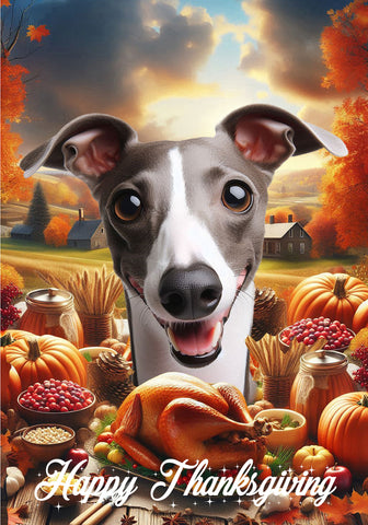Italian Greyhound Grey/White - Best of Breed  Thanksgiving Outdoor House and Garden Flag