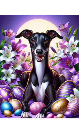 Italian Greyhound Black -  Best of Breed DCR Easter Holiday    Outdoor House and Garden Flag