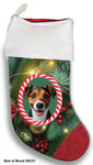 Jack Russell Brown/Black -  Best of Breed  Christmas Stocking 13.5"  Red Gaming Cloth with Red Lining ,Plush White Cuff